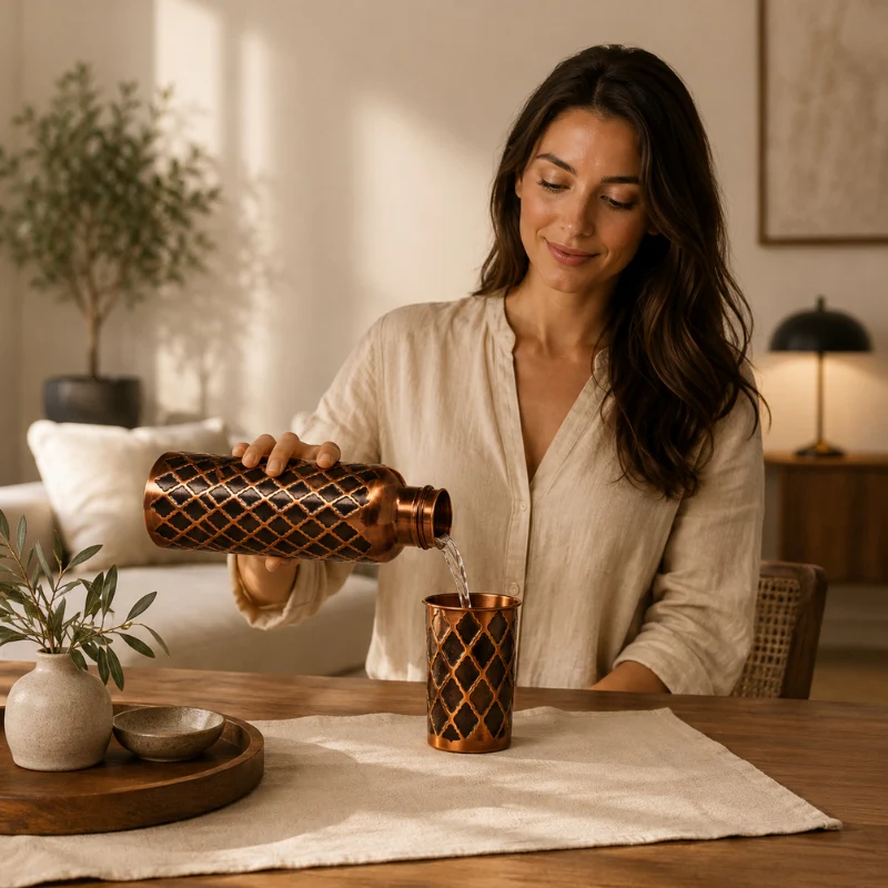 Solid Copper Water Bottle - Diamond Edition