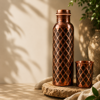 Solid Copper Water Bottle - Diamond Edition