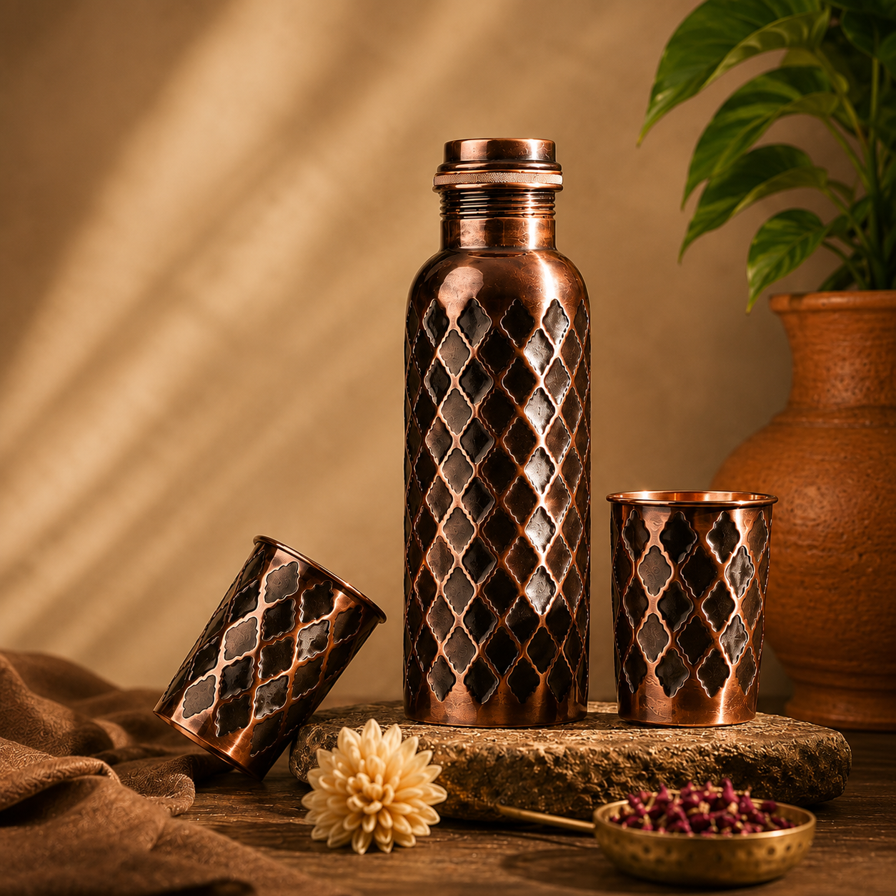 Solid Copper Water Bottle - Diamond Edition