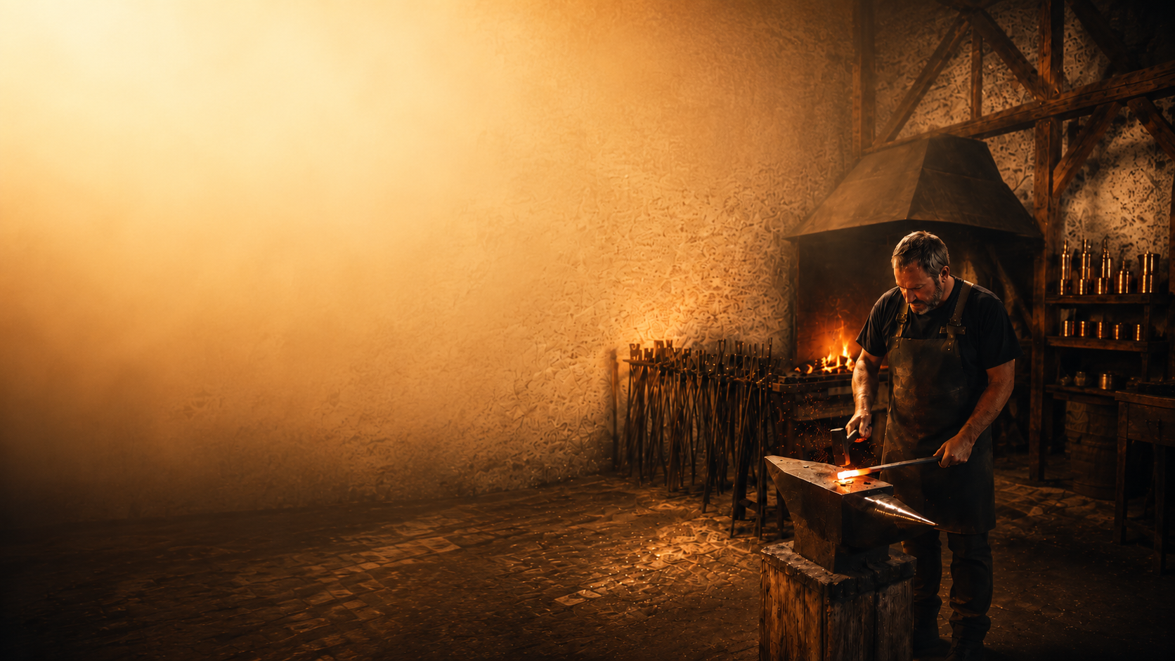 Craftsperson working on a copper piece
