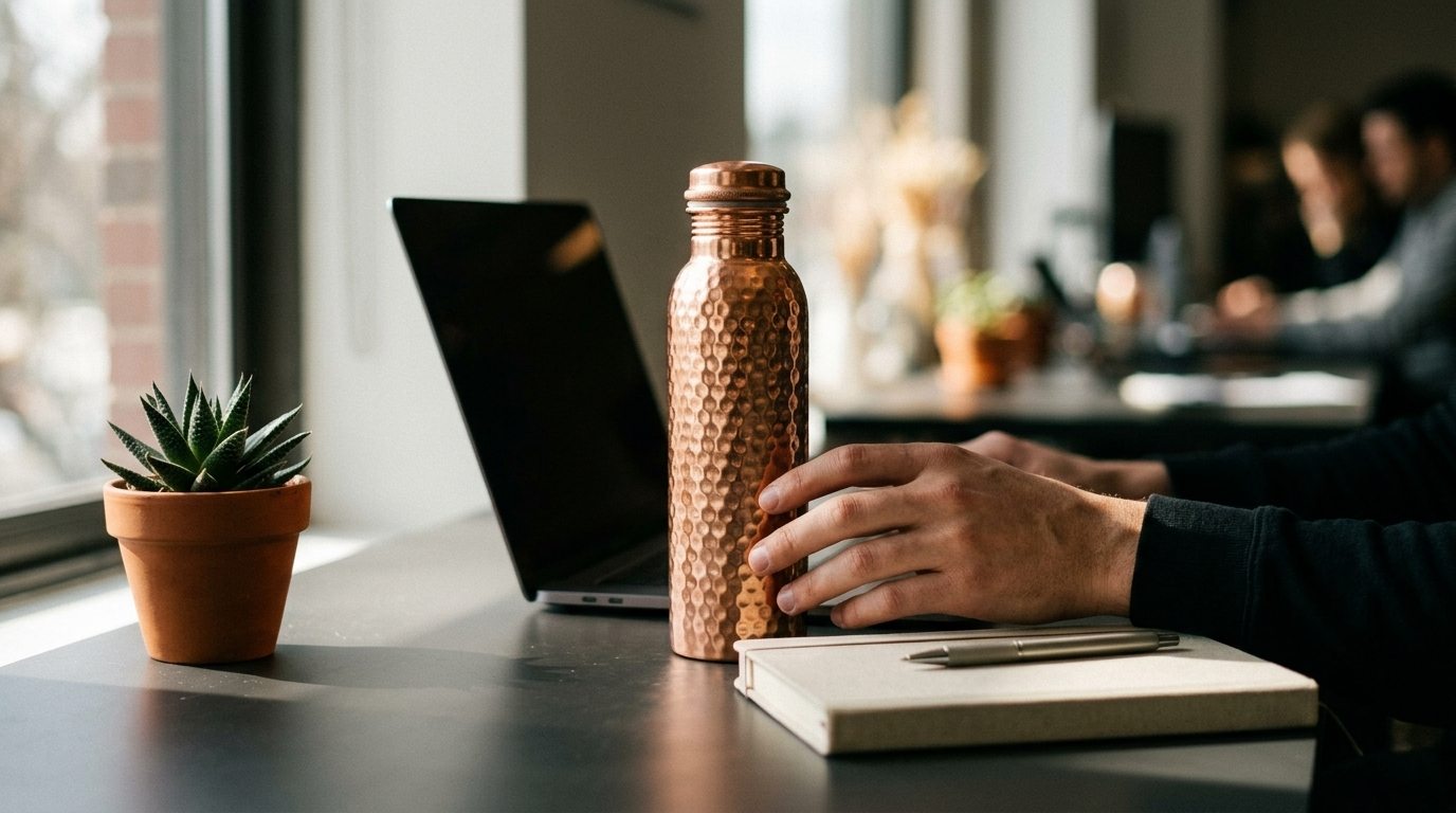 Orvéa water bottle used at the office